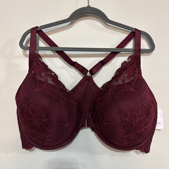 NWT Auden Red Laced Push-Up Plunge Coverage Underwire Bra Size 46DDD - Picture 1 of 11